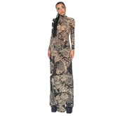 Print Mesh Maxi Dress